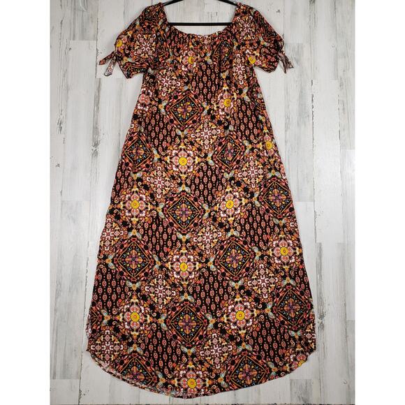 Oddi Multicolor Printed Scoop Neck Short Sleeve Maxi Dress Women's Size 3XL - Picture 1 of 16